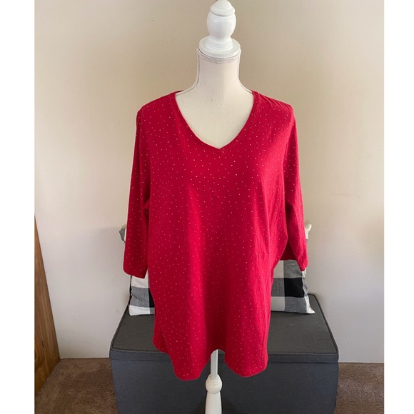 Catherines Tops - Catherine’s Red and Gold Polka Dot Top